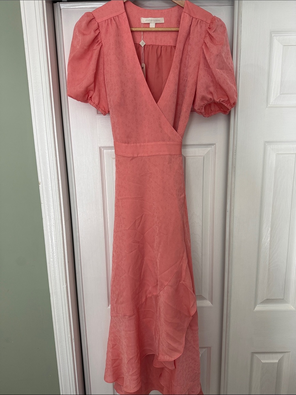 Jonathan Simkhai Coral Puff-Sleeve High-Low Wrap Dress